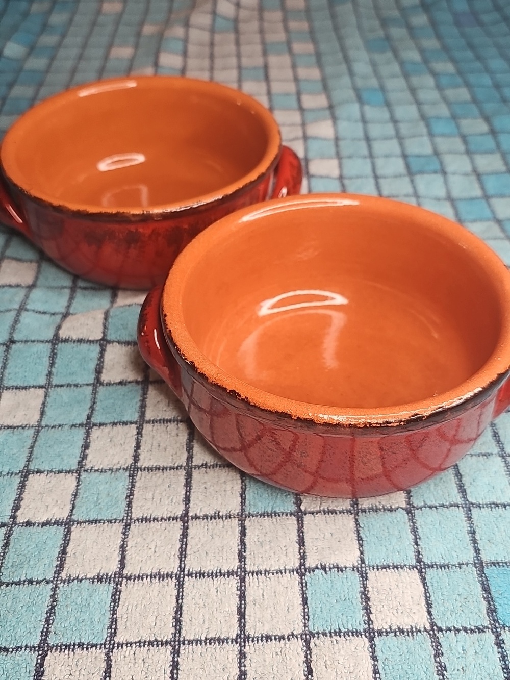 Vintage De Silva Italian Red Glazed Terracotta Soup Bowls or Mini Casseroles